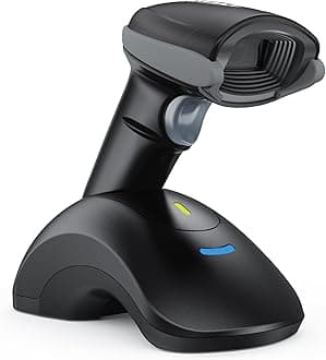 TEEMI Bluetooth Barcode Scanner with USB Charging Cradle Data Receiver, 1D 2D QR Wireless Bar Code Reader for iOS Android Windows Mac OS, BT 5.0 Longer Range, Tool-Free Replaceable Battery