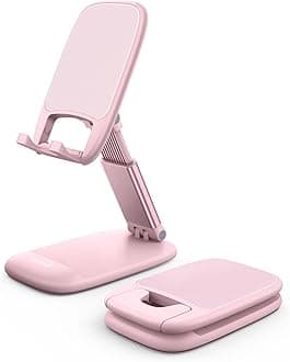 Foldable Phone Stand for Desk - Height Adjustable Cell Phone Holder Portable Cellphone Cradle Desktop Compatible with iPhone 13 Pro Max Mini, 12 11 XR X 8 7 6 Plus SE, 4-8'' Smartphone - Pink