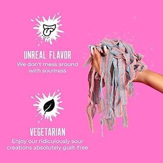 Sour Strips Cotton Candy Flavored Sour Candy Strips, Deliciously Sour Chewy Candy Belts, Vegan Friendly Candies, 12 Strips per Pack, 3.7 oz