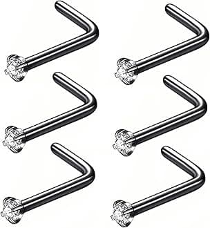 316L Surgical Steel 22g/20g/18g Nose Rings Studs L-Shape Nose Nostrial Piercing Body Jewerly L Shaped Nose Studs 1.5mm 2mm 2.5mm 3mm CZ Nose Screw Studs Rings for Women