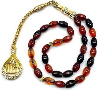 Special -ALLAH Tassel- Collection (33 Beads) Worry Beads - Prayer Beads-Tesbih-Tasbih-Tasbeeh-Misbaha-Masbaha-Subha-Sebha-Sibha (Wavy Red Agate (6x9 mm)-ALLAH Tassel)