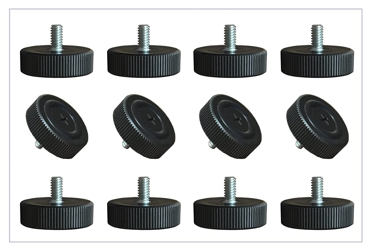 Table Base Leveler/Glide - Black, Round, 1.5" x 1.5" x 12" - 12 Count - Non-Slip, Anti-Scratch - Rubber, Plastic, Zinc Grip - Fits 1/4-20 Thread