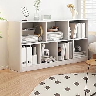 LITFAD Wood Modern Cube Bookcase with Closed Back and Multiple Shelves Floor Storage Cabinet for Home Office Study Room Library - White 47.2" L x 9.4" W x 31.5" H
