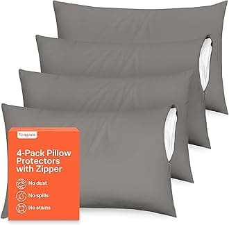 Ultra Soft Pillow Protectors with Zipper Queen Size - Set of 4 Breathable Pillow Covers - 100% Protection Against Stains, Dust & Dirt - Machine Washable (Gray)