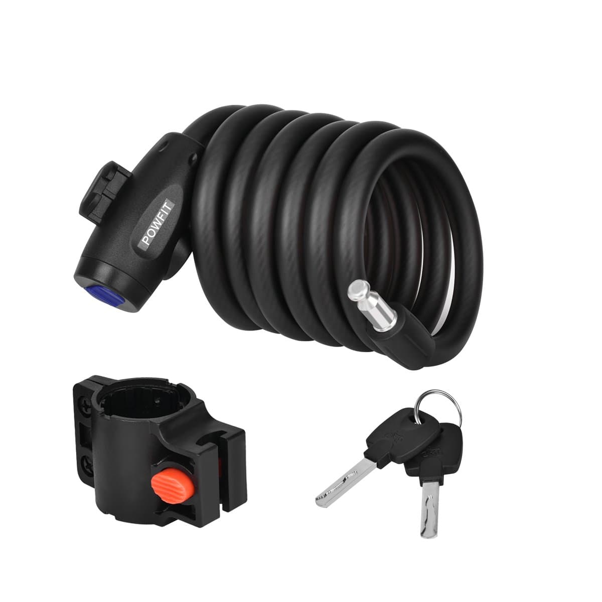 Bicycle Cable Lock Heavy Duty Security Lock Cable 5.9 Feet Self Coiling Cable Bike Lock with Mounting Bracket and 2 Keys, Perfect for Bike Skateboards Gates and Valued Equipment Safety(Black)