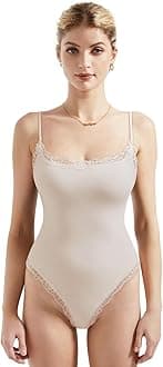 SUUKSESS Women Square Neck Lace Bodysuit Sleeveless Spaghetti Strap Tank Top