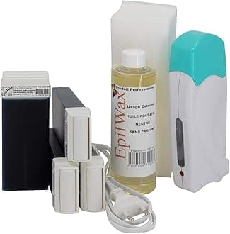 EpilWax Complete Hair Removal Waxing Kit - With 4 Azulene Wax Roll-on Cartridges, Roll On Wax Heater, 100 Strips and Waxing Oil