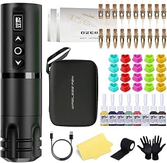 OZER Tattoo Pen Kit Beginner Tattoo Machine Kit featuring 20 cartridges 7 practice inks and a full set of tattoo accessories Tattoo supplies perfect for both beginners and professional tattoo artists