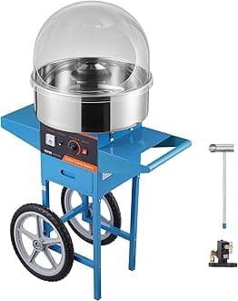 VEVOR Candy Floss Machine with Trolley, 1000W Commercial Electric Candy Floss Machine Blue Cover Stainless Steel Bowl Sugar Spoon Drawer for Party Candy