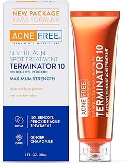 AcneFree Terminator 10 Acne Spot Treatment with Benzoyl Peroxide 10% Maximum Strength Acne Cream Treatment, 1 Ounce - Pack Of 1