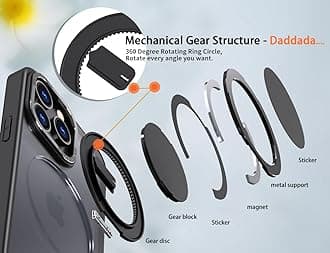 360 Rotatable Magnetic Ring Kickstand Phone Case for iPhone 16 Pro Case,Compatible with Magsafe,Military Grade Shockproof Translucent for iPhone16 Pro Protective Case - 6.3 inch,Black