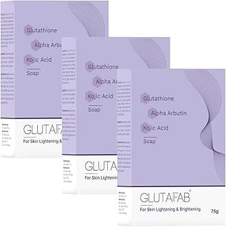 Skin Brightening Soap with Glutathione, Kojic Acid, Vitamins C & E, Alpha Arbutin, For Hyperpigmentation, Dark Spots, Excess Oil & Acne Scars, (75 gm * pack 3)