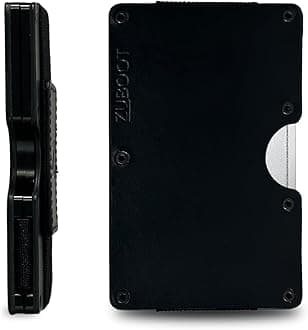 Leather RFID Wallet for Men – Slim Minimalist Card Holder with Cash Strap and AirTag Compatible – Durable Front Pocket Wallet with Black Leather Accent (Black Leather Strap)