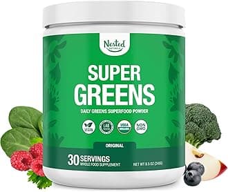Nested Naturals USDA Organic Non-GMO Probiotics, Fiber and Enzymes Super Greens Veggie Superfood Powder Vegan Supplement