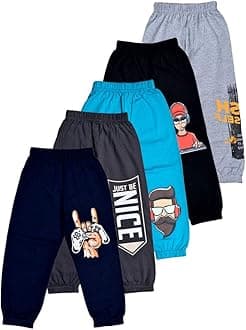 T2F Boy's Cotton Regular Fit Printed Track Pants (Pack fo 5)