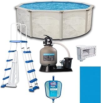 Steel Frame Above-Ground Pool Kit, DIY Family Size Backyard Pool with Sand Filter Pump, Ladder, Liner, Skimmer, and Net (Boulder, 24' x 52")