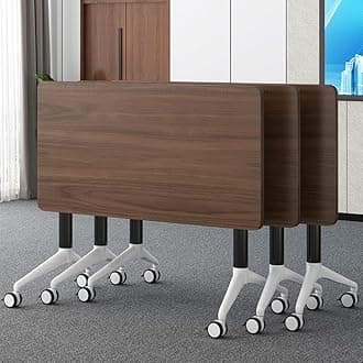Conference Table, Folding Conference Room Tables with Flip-Top Design, Mobile Rectangular Modular Tables for Office Meetings and Training Sessions (Walnut, 47.2×23.6×29.5in)