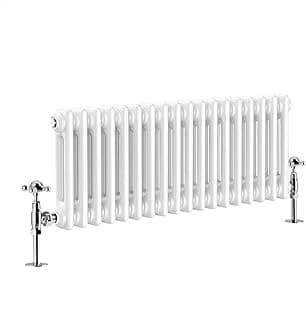 WarmehausTraditional Cast Iron Style White Triple Column Horizontal Radiator 300 x 605mm - Perfect for Bathrooms, Kitchen, Living Room