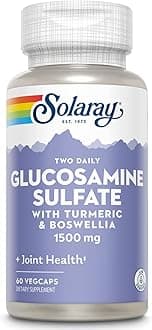 Glucosamine Sulfate 1500mg, Healthy Joint Support Supplement, Powerful Connective Tissue and Joint Health Formula with Turmeric & Boswellia, 60-Day Money Back Guarantee, 30 Serv, 60 VegCaps