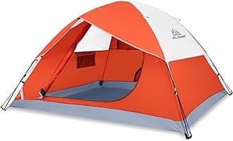 JELUCAMP 4 Person Dome Tents for Camping, Lightweight Portable Family Dome Tent, Easy Setup Waterproof Camping Tent for 3 Season, 4 Person Outdoor Tent, Orange, Orange/Silver