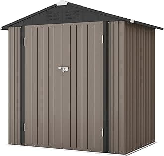 6x4 FT Outdoor Storage Shed, Garden Tool Storage Shed with Sloping Roof and Double Lockable Door, Outdoor Shed for Garden Backyard Patio Lawn, Brown