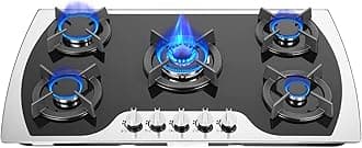 5 Burners Gas Cooktop, 35'' Gas Stove Top Bulit-in Stainless Steel Gas Hob NG/LPG Convertible Gas Stovetop with Thermocouple Protection for Kitchen Camping RV Apartment