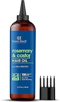 Rosemary & Castor Hair Oil (6.7 fl oz) | Nourishing and Strengthening Hair Treatment for Thicker, Healthier-Looking Hair | Paraben Free | Suitable for All Hair Types
