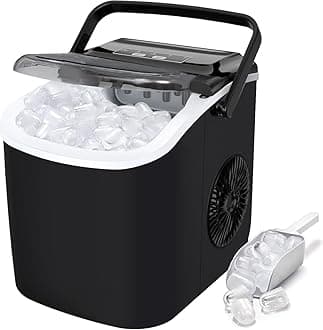 – Countertop Ice Maker Machine – 12kg/24H Quick Ice Maker, 9 Cubes in 6 Min, Self-Cleaning, Portable with Handle, Ice Scoop & Basket, Small & Large Cubes, Home/Kitchen/Office/Bar (BLACK)