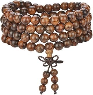 anzhongli Mala Beads Bracelet 108 8mm Prayer Meditation Sandalwood Elastic