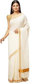 manvish drapesSarees for Women - Kasavu Pure Cotton Saree with Tassels - Perfect for Traditional & Formal Occasions