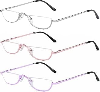 Half Frame Reading Glasses - Half Moon Readers with Spring Hinge for Women Men
