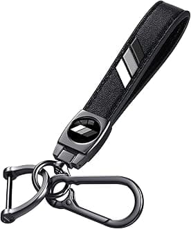 Keychain for Toyota Tacoma 4Runner Tundra TRD Camry Rav4 Cars, Black Leather & Metal Key Ring with Tri-Color Stripe Logo, Car Key Holder Accessories