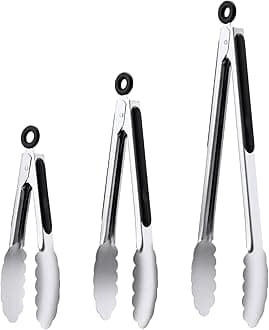 – Stainless Steel Grill Tongs, Food Grade Kitchen Tongs, Heat Resistant 600 Degrees, for Cooking, BBQ Barbecue, Grilling, Buffet, Serving (7"+9"+12")