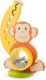 Wooden Monkey & Banana Piggy Bank for Kids Boys & Girls, Wood Interactive Coin Bank with Clear Belly, Saving Money Toy, Educational Gift for Toddlers Birthday & Decor