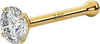 EternalDia IGI Certified 1.5mm/1.7mm/2mm Diamond Nose Stud With Ball / 14K Gold Nose Stud in 20 Gauge/Nose Ring Bone Diamond Color-I-J, Diamond Clarity- I2-I3 For Women