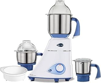Preethi Diamond 750 Watt Mixer Grinder | 3 Jars & Flexi lid | 2yr Guarantee & Lifelong Free Service | FBT Motor I Powerful Grinding & Blending | Perfect for Smoothies & More I White Color |