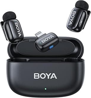 BOYA Mini Wireless Microphone for iPhone, MFI Certified Lightning Interface, Noise Cancelling, 30 Hours Battery Operated with Charging Case, Voice Changer Microphone, iPhone Microphone for Video