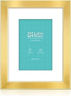 LaVie Home 8x10 Picture Frame Gold, 8 x 10 Frame with High Definition Plexiglass, Horizontal or Vertical Wall Wood Gallery Picture Frames Suitable for Picture Display, 1pc