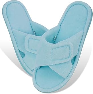 Magtoe Adjustable House Slippers for Women Memory Foam Soft Indoor Shoes Coral Fleece Lined Open Toe Home Slip on Slides Sandals All Seasons