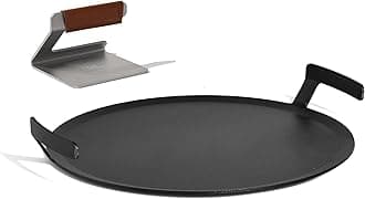 Made In Cookware | Seasoned 17" Round Carbon Steel Griddle + Grill Press - (Like Cast Iron, but Better) | Professional Cookware | Crafted in Sweden | Induction Compatible