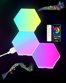 3 Pack Hexagon Light Panels - Smart RGB Hexagon LED Lights Wall Lights with APP & Remote Control Cool Music Sync Gaming Lights for Living Room, Bedroom, Gaming Room, Kids, Adults