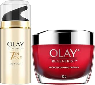 Day Cream Regenerist Microsculpting Moisturiser (NON SPF), 50g & Olay Night Cream Total Effects 7 in 1, Anti-Ageing Moisturiser, 50g