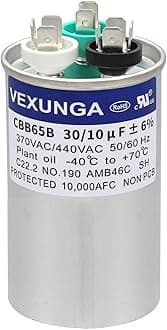 30/10 uF 30+10 MFD 370VAC or 440VAC Dual Run Start Round A/C Capacitor CBB65 CBB65B Air Conditioner Capacitors for AC Unit Fan Motor Start or Heat Pump or Condenser Straight Cool