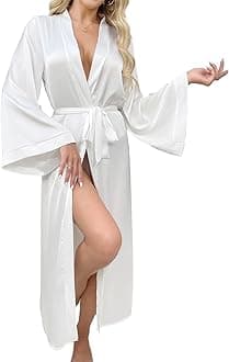 Long Robes for Women Satin White Robe Soft Lightweight Bathrobe, Elegant Sleepwear for Bride & Everyday Lounge