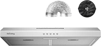 Range Hood 30 Inch, IsEasy Under Cabinet Range Hood, Ducted/Ductless Convertible, Kitchen Vent Hood 30 Inch with 3-Speed Exhaust Fan, Stainless Steel, LED Light and Reusable Charcoal Filter