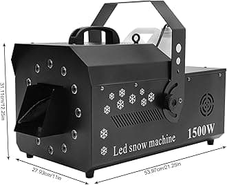 Headery Snow Machine, 1500W Artificial Snow Making Machine DMX RGB 12 LED Lights Snowflake Maker with Wireless Remote for Outdoors Party Indoor Wedding Christmas (1500W)