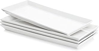 Sweese 3303 Rectangular Porcelain Platters/Trays for Parties - 12.9 Inch, Set of 4, White