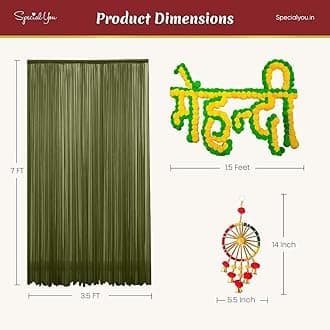SpecialYou.in Haldi Mehendi decor items for marriage kit with Green chiffon backdrop with haldi Mehendi board & Latkans, Home decor for haldi mehndi, backdrop, wedding decor-10pcs