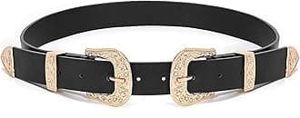 XZQTIVE Women Leather Belt Ladies Vintage Western Belt Retro Cowgirl Leather Belt Black Waist Belt for Pants Jeans Dresses