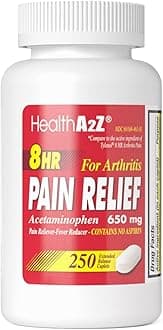- HealthA2Z® Pain Relief Extended Release | Acetaminophen 650mg | 8 Hours | Arthiritis Pain | Pain Reliever - Fever Reducer | Contains no Aspirin | (250 Caplets)